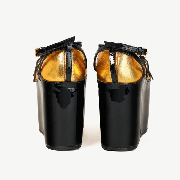 Gucci Gold & Black Patent Leather Hannelore Detachable Platform Flat - Picture 3 of 13